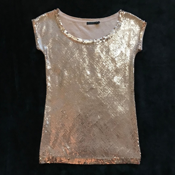 Donna Karan Tops - Donna Karan Rose Gold Sequins Sweater Top S Party